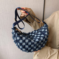 Denim Chessboard Plaid Shoulder Bag