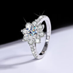 Sterling Silver 925 Moissanite Flower Ring